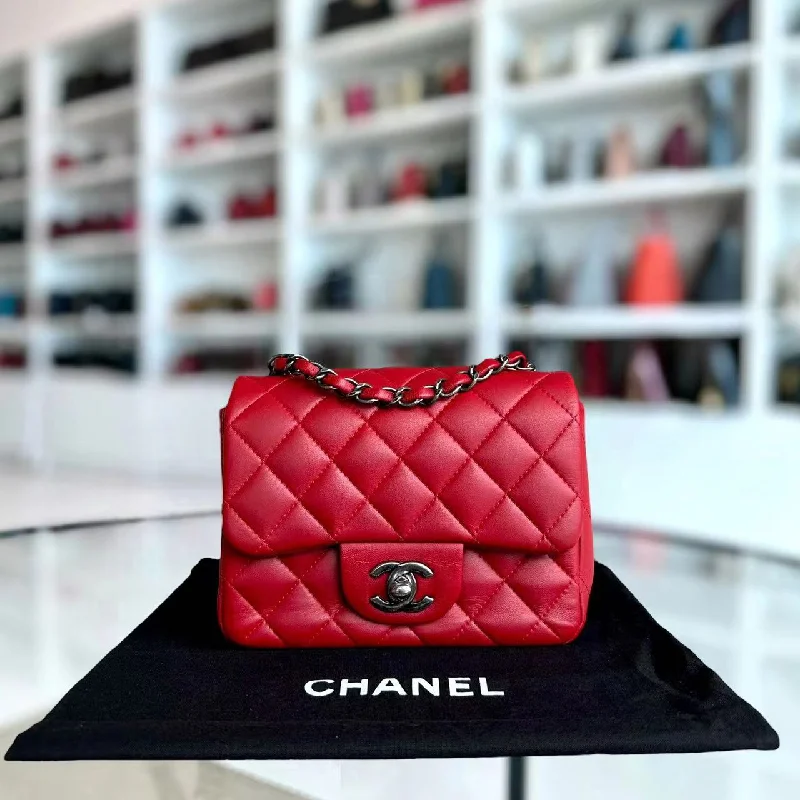 Chanel Luxury Handbag for High - End EventsMini Square Classic Flap Quilted Lambskin Red RSHW No 20