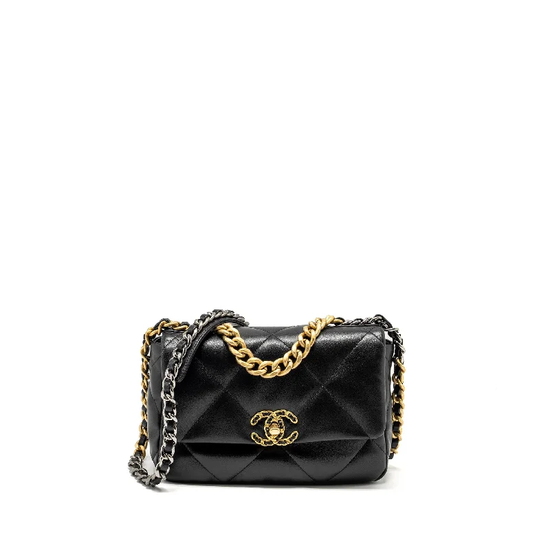 Chanel Handbag with Adjustable Strap for ComfortChanel Small 19 Bag lambskin black multicolor hardware