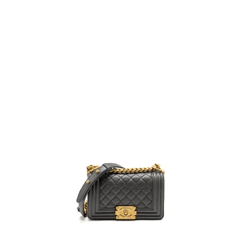 Chanel bags with leather and tweed combinationsChanel Small Boy Bag Caviar Dark Grey GHW (microchip)