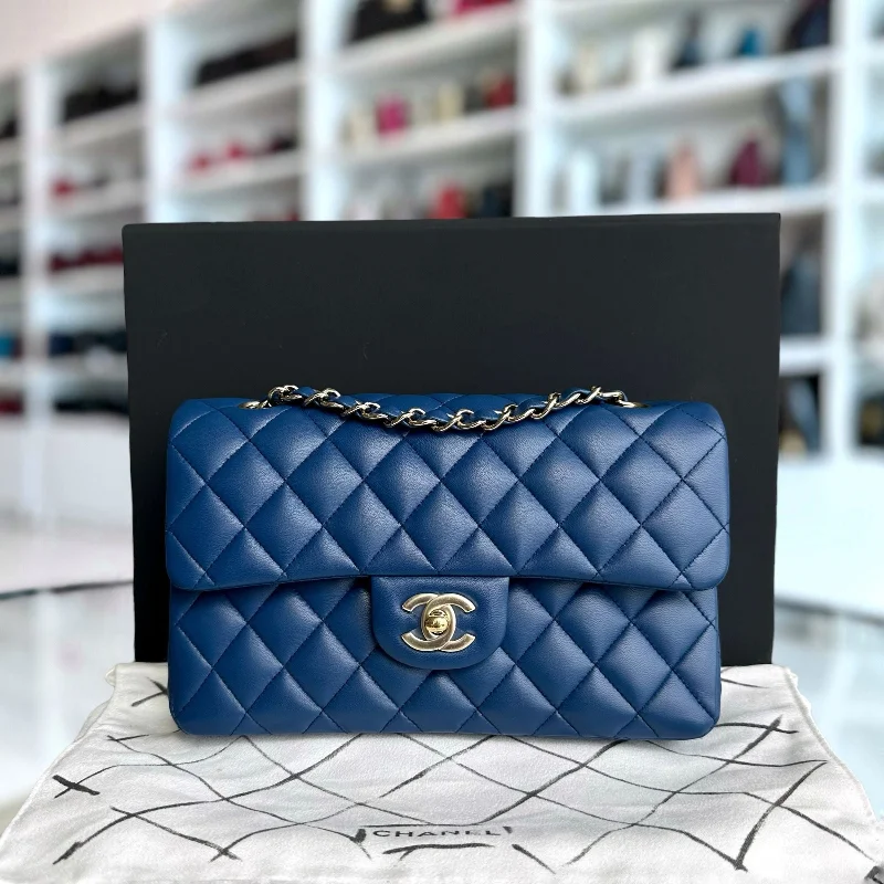 Chanel bags for women who appreciate fine craftsmanshipSmall Classic Flap 23CM Quilted Lambskin Dark Blue SHW No 25