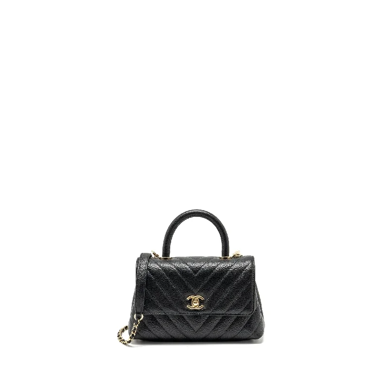 Chanel Designer Handbag with Unique DesignCHANEL Small Coco Handle Chevron Caviar Black LGHW