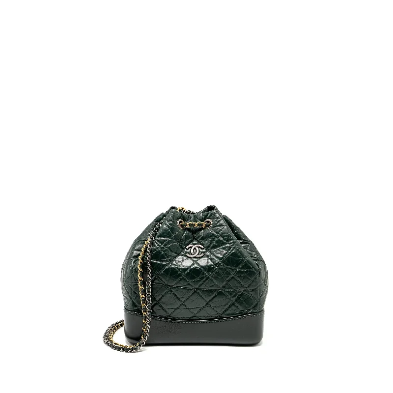 Chanel bags available in bold colors and patternsChanel Small Gabrielle backpack aged calfskin dark green multicolor hardware