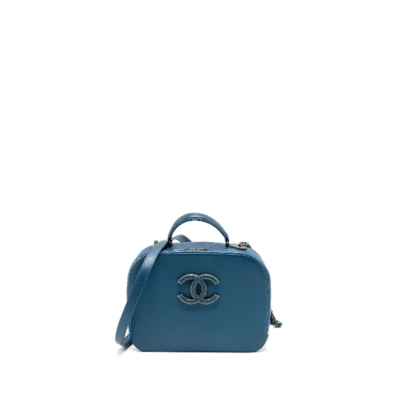 Chanel bags for women who love timeless fashionChanel top handle zip vanity bag leather blue GHW