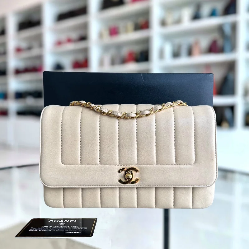 Chanel bags with intricate metal hardwareChanel Vintage Mademoiselle Vertical - Quilted Flap Lambskin Beige GHW No 2