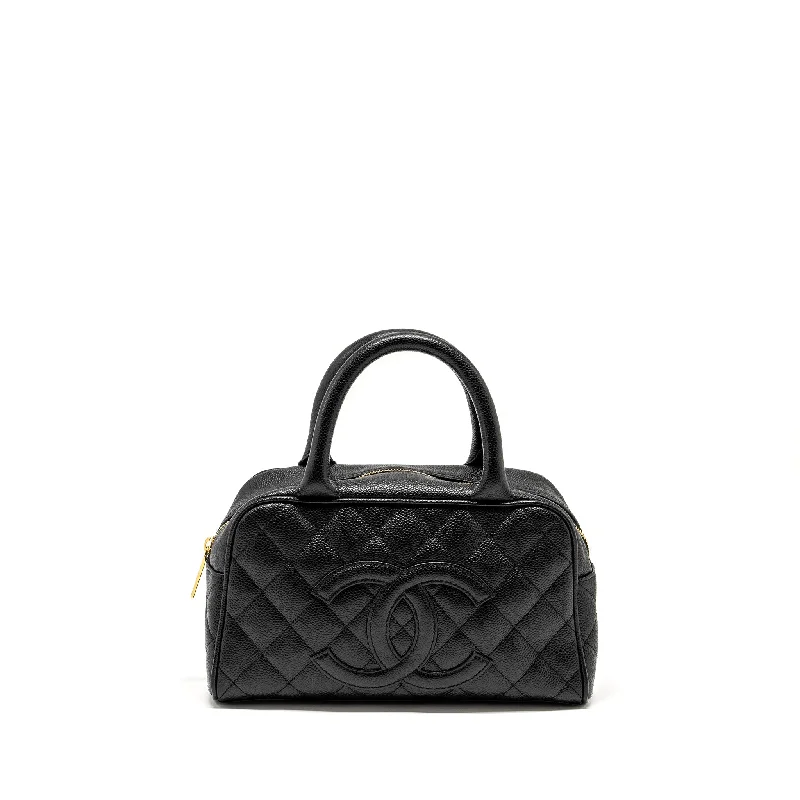 Chanel bags with gold, silver, and pearl accentsChanel Vintage Quilted CC Logo Bowling Bag Caviar Black GHW