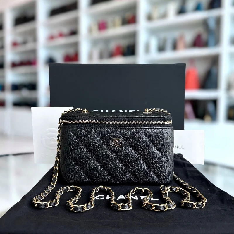 Chanel Quilted Leather Shoulder Bag for Fashionistas*Microchip, Like New* Long Vanity Classic Quilted Caviar Small Black LGHW