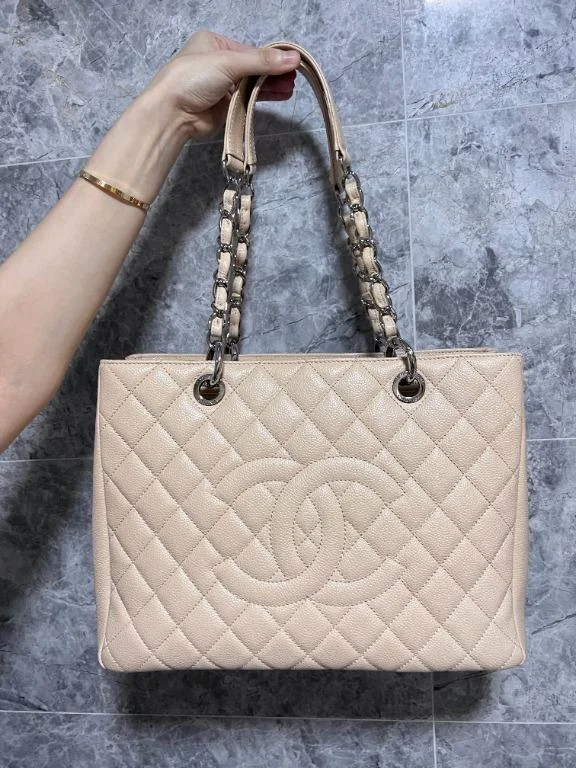 Chanel Luxury Handbag for High - End EventsBeige Grand Shopping Tote GST with Silver Hardware Caviar