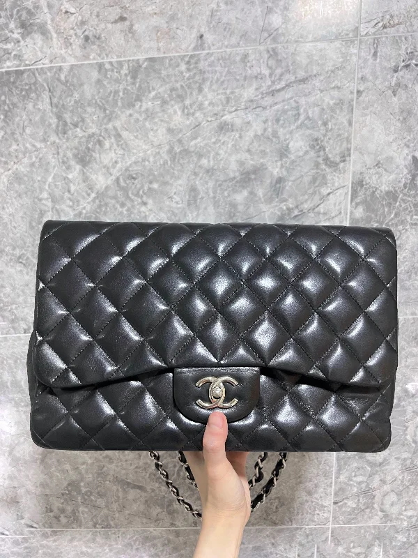 Chanel Vintage Inspired Handbag for Retro LoversAuthentic Chanel Bag Black Lambskin SHW ( Jumbo )