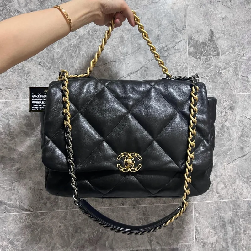 Chanel bags with intricate metal hardware19 Bag Maxi Lambskin Black with Gold Hardware No 30