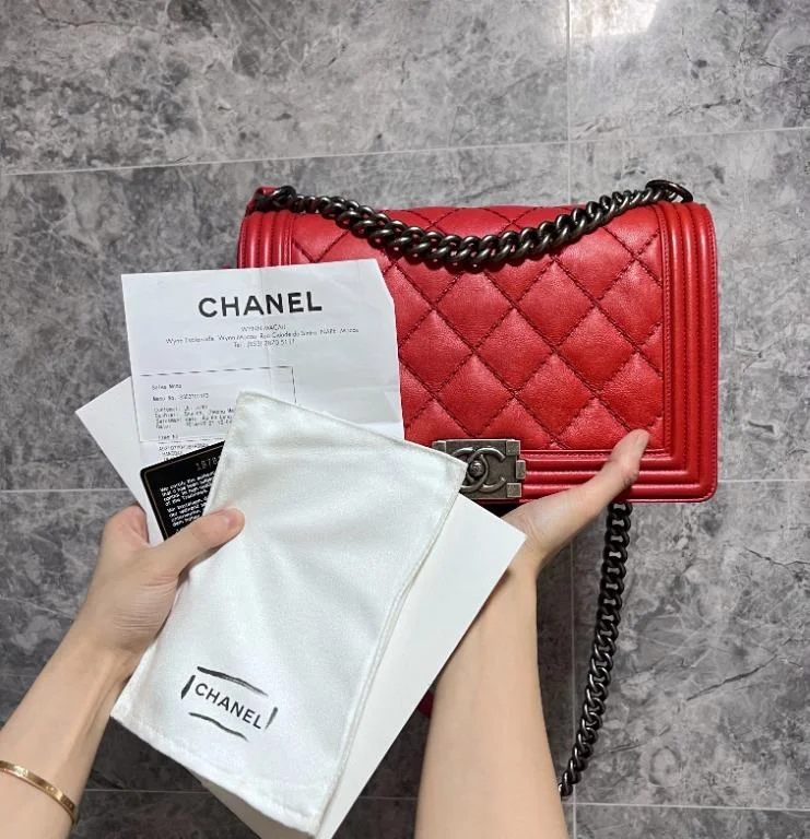 Chanel All - Match Handbag for Versatile StylingBoy Medium Red Lambskin