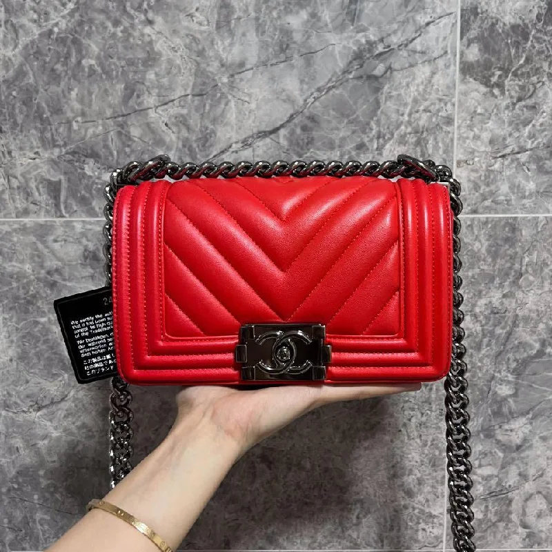 Chanel bags with adjustable chain strapsBoy Small Lambskin Red No 24 with card