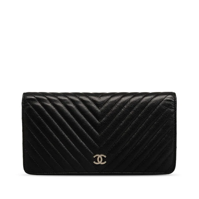 Chanel New Arrival Handbag with Gold HardwareChanel Chevron Cocomark V titch Long Wallet Black Silver   CHANEL