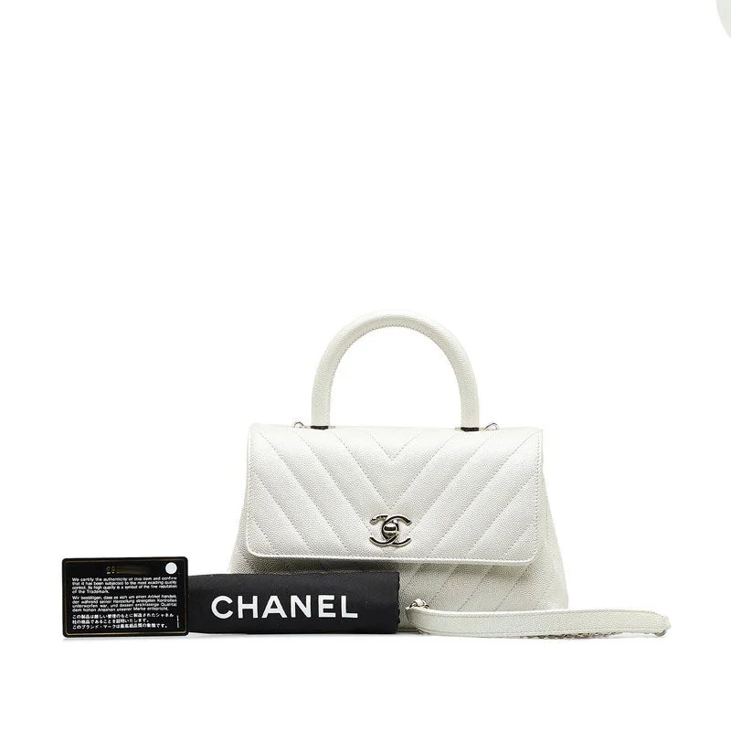 Chanel Chain Strap Handbag for Everyday UseChanel Chevron V tick Coco Handle Handbag Shoulder Bag 2WAY White Caviar S  CHANEL