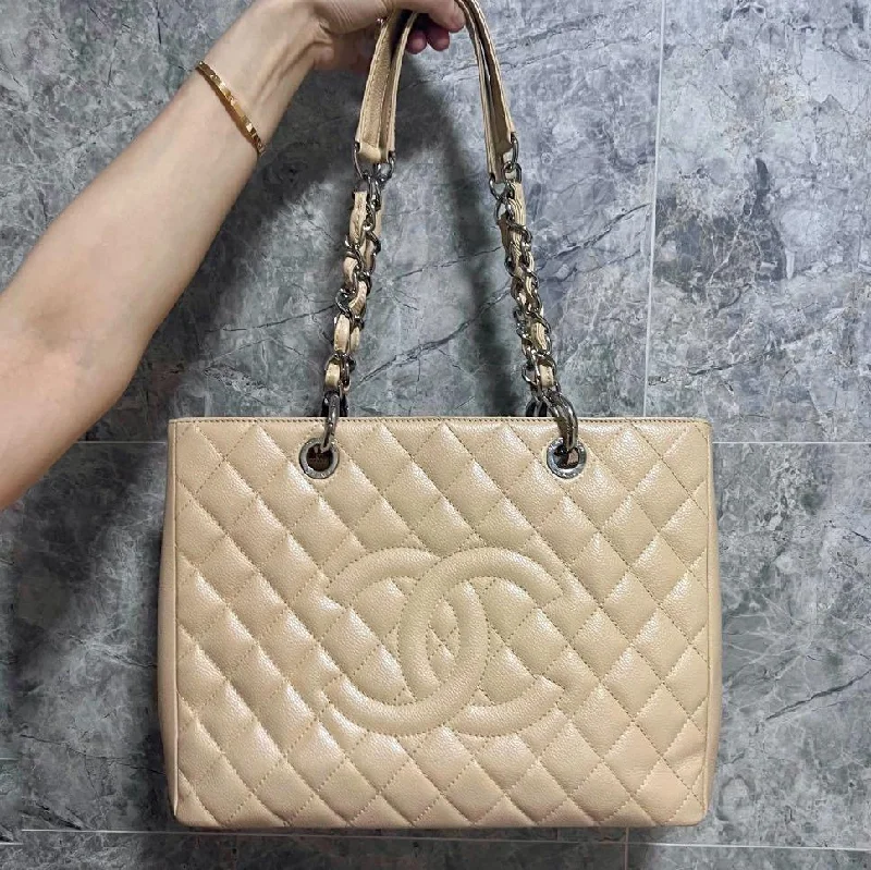 Chanel bags with intricate metal hardwareGST Caviar Grand Shopping Tote Beige Leather No 16