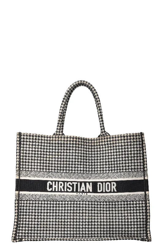 Contemporary Christian Dior handbags with a unique shapeCHRISTIAN DIOR Houndstooth Book Tote Black & White