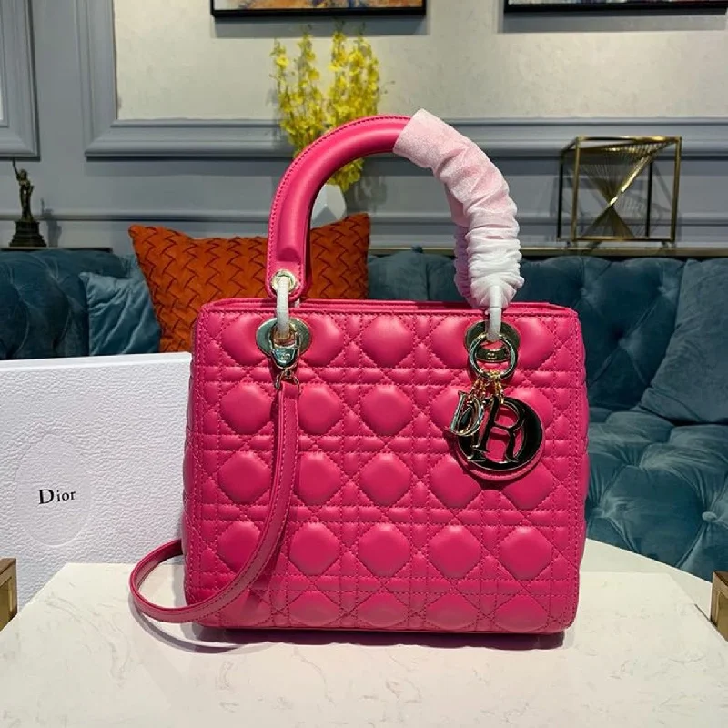 Christian Dior handbags with a back - pocket for quick storageChristian Dior MeChristian Diorum Lady Bag Gold Toned Hardware Hot Pink For Women 9.5in/24cm