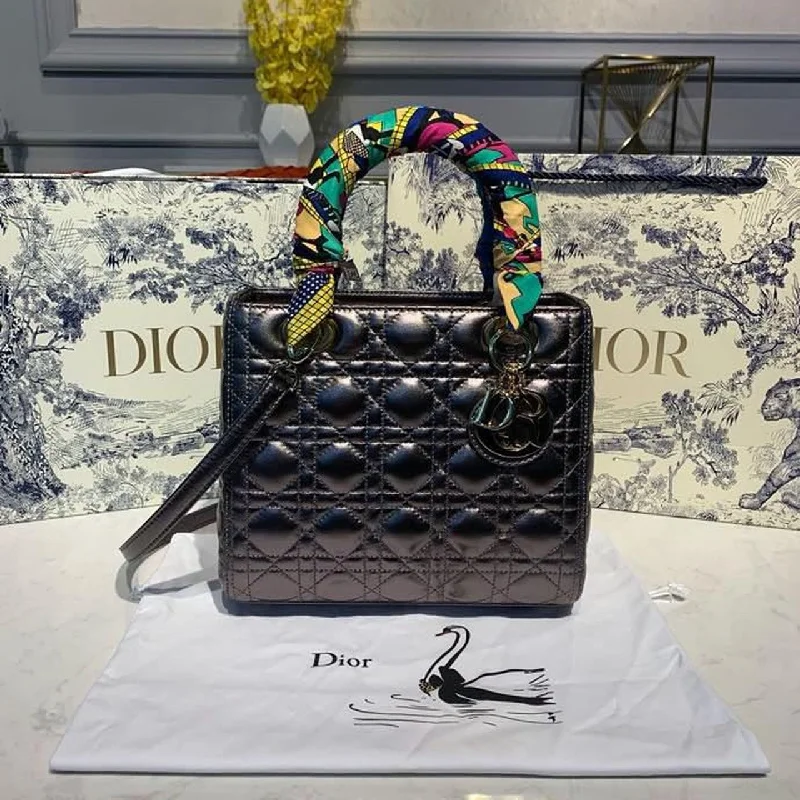 Christian Dior tote bags with a printed Dior logo on the frontChristian Dior MeChristian Diorum Lady Bag Gold Toned Hardware Metallic Plum For Women 24cm/9in