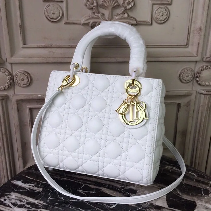 Christian Dior Saddle bags with a patent leather finish for a shiny lookChristian Dior MeChristian Diorum Lady Bag Gold Toned Hardware White For Women 24cm/9in