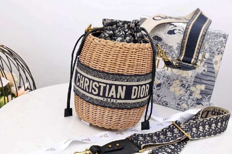 High - fashion Christian Dior bags with a geometric patternChristian Dior MeChristian Diorum Lady Bag Natural Wicker  Blue For Women 28cm/11in  M0505CMVO_M808