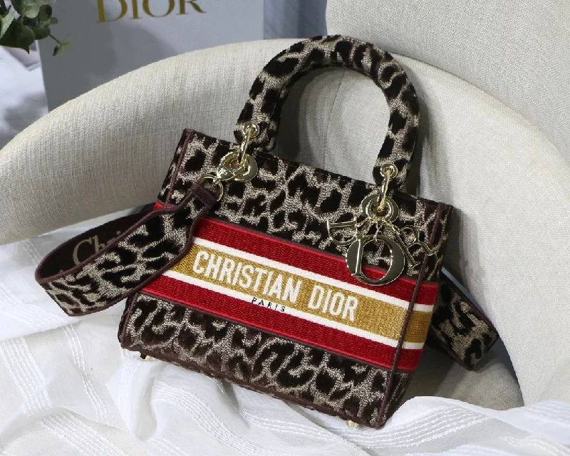 Christian Dior Saddle bags with a patent leather finish for a shiny lookChristian Dior MeChristian Diorum Lady D-Lite Bag, Leopard Brown Handbags, Crossbody Bags, 24cm