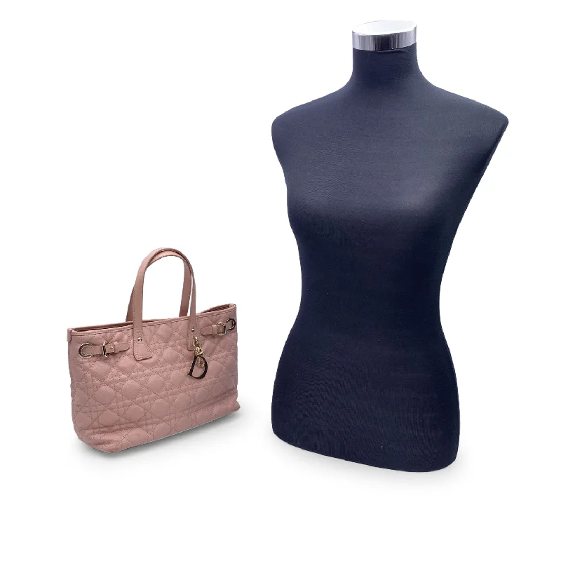 Christian Dior bags with a side - pocket for holding a water bottleCHRISTIAN DIOR Pink Cannage Canvas Panarea Tote Bag