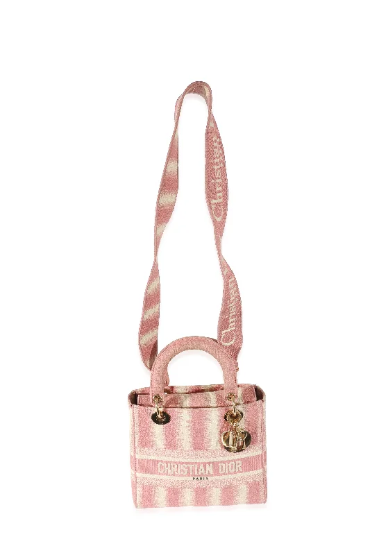 Luxury Christian Dior crossbody bags with a chain - link strapCHRISTIAN DIOR Pink Canvas Medium D-Stripes Lady D-Lite