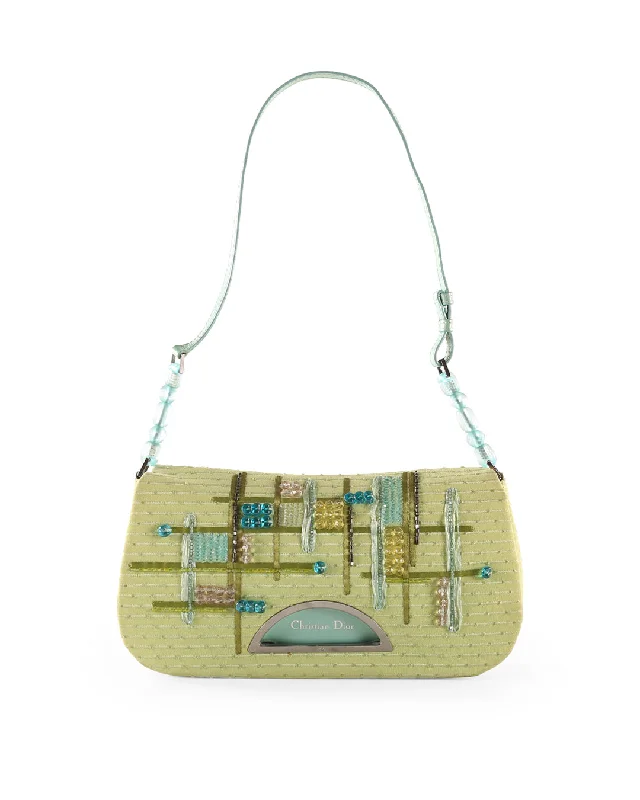 Trendsetting Christian Dior crossbody bags with a colorful strapCHRISTIAN DIOR Pistachio Canvas Shoulder Bag With Beads