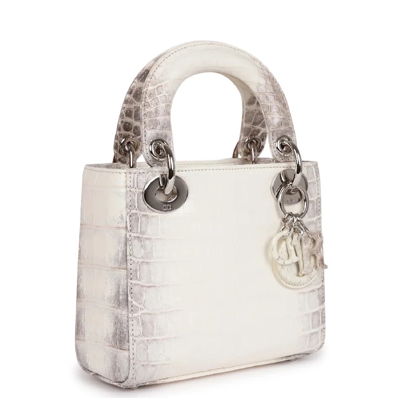 Christian Dior handbags with a removable shoulder strap for versatilityChristian Dior Small Lady Dior Tote White Himalaya Crocodile Silver Hardware