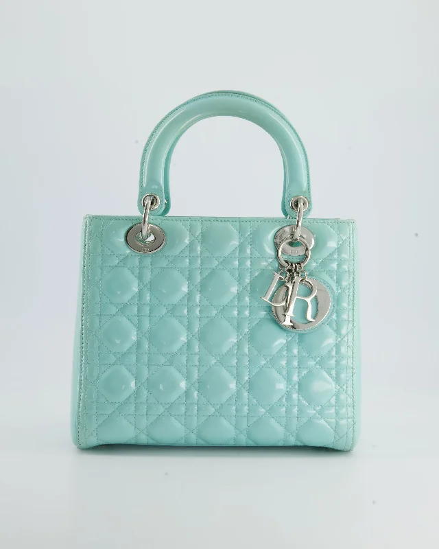 Christian Dior Saddle bags with a studded trim for a bold lookChristian Dior Tiffany Blue Medium Lady Dior Bag Patent with Silver Hardware RRP £5300