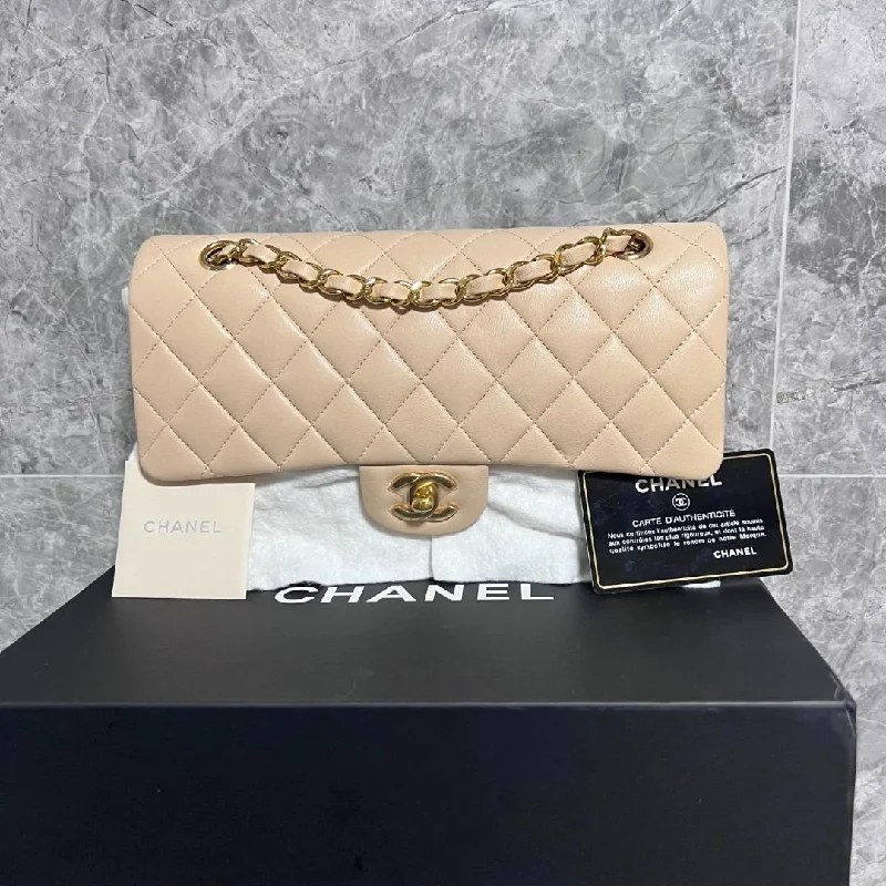 Chanel leather bags for everyd[Clearance]Classic Double Flap CF Beige Lambskin Gold Hardware