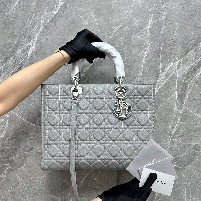 Contemporary Christian Dior handbags with a unique shapeLady Caviar Large Grey Limited Edition SHW