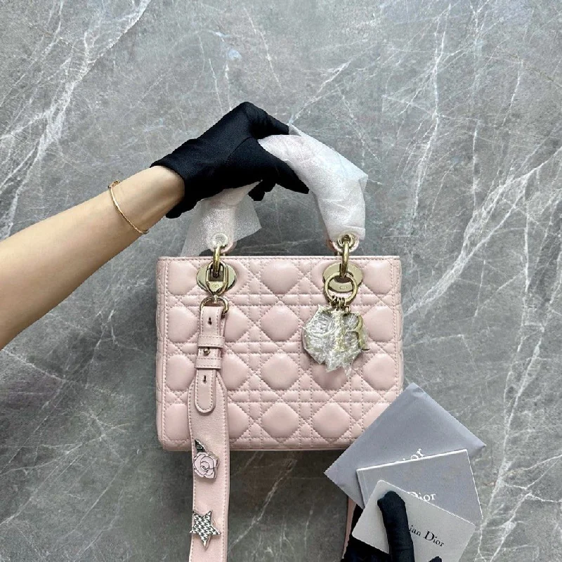 Luxury Christian Dior crossbody bags with a chain - link strapLady Small ABC Sakura Pink GHW