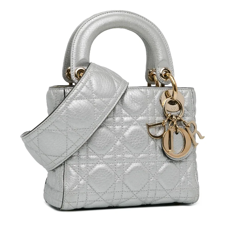 High - fashion Christian Dior bags with a geometric patternDior Mini Metallic Calfskin Cannage Supple Lady Dior (SgmKqY)