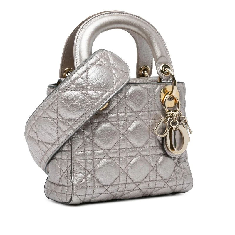 Christian Dior tote bags with a double - handle and shoulder - strap optionDior Mini Metallic Calfskin Cannage Supple Lady Dior (shUv66)