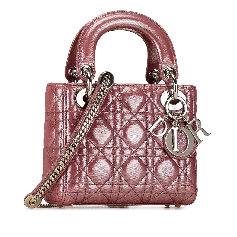 High - fashion Christian Dior bags with a geometric patternDior Mini Metallic Lambskin Cannage Lady Dior (Lg5voT)