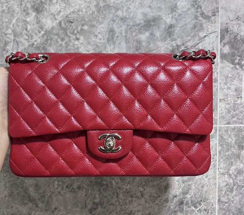 Chanel bags in luxury boutiques worldwide[Entrupy Certified] double CF red Caviar Silver Hardware