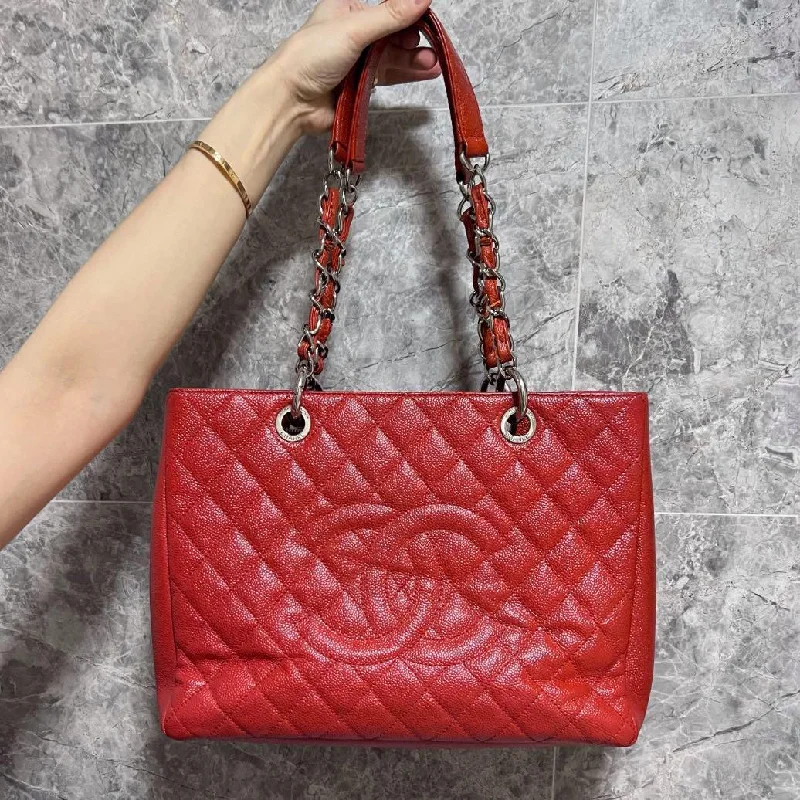 Chanel bags for women with a taste for high fashion[Entrupy certified]Authentic Grand Shopping Tote GST with Silver hardware (Red Caviar)