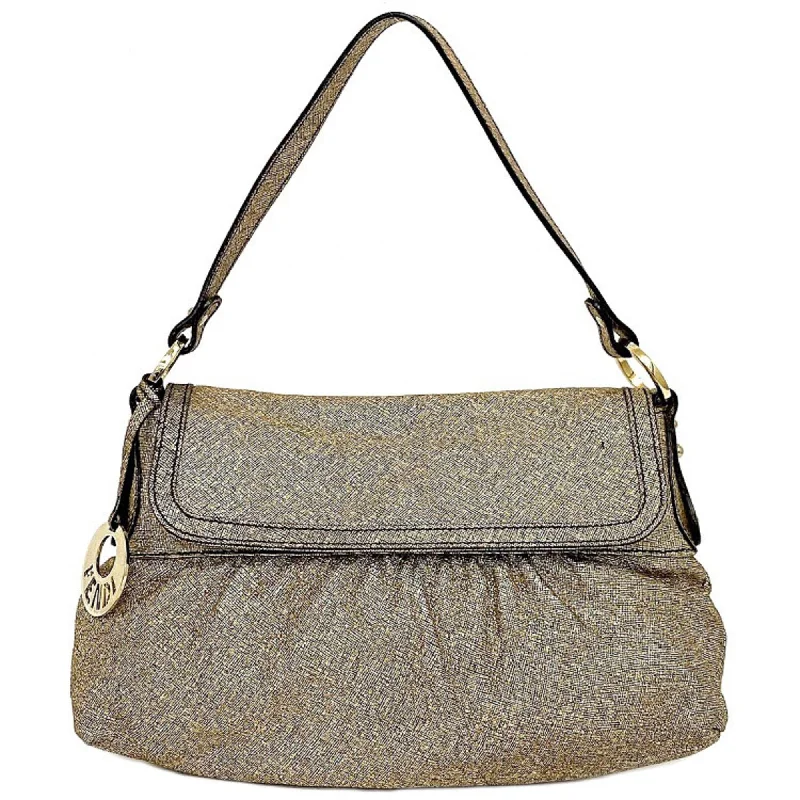 Fendi Baguette bags with a monogram - embossed leather surface for a luxurious feelFendi Handbag Gold Lame 8BK042 Canvas Leather FENDI Semi-shoulder Bag Flap One Shoulder Ladies